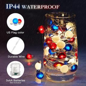 img 3 attached to Independence Day LED String Lights, 16.4FT 50 Bulb Shape Red White Blue String Lights, Patriotic Battery-Operated String Lights with Remote, for 4th of July, Christmas Decor