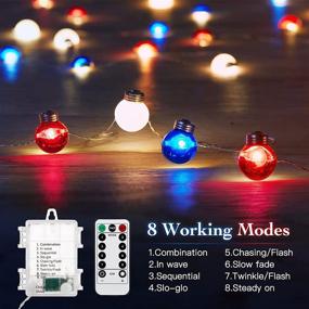 img 2 attached to Independence Day LED String Lights, 16.4FT 50 Bulb Shape Red White Blue String Lights, Patriotic Battery-Operated String Lights with Remote, for 4th of July, Christmas Decor