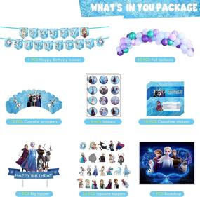 img 3 attached to 🎉 Frozen 2 Birthday Party Supplies Set - 132pcs decorations, Photography Background Set includes Happy Birthday Banner, Photography Backdrop, Cake Toppers, Cupcake Toppers and Wrappers, Chocolate Stickers, Foil Balloons, Latex Balloons Set