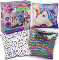 b me reversible sequin unicorn pillow for girls - double sided rainbow doodle sequined pillows - bedroom decor art - creative magic glitter pillow with 8 markers - perfect birthday girl gift for ages 6 and up logo