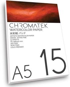 img 1 attached to A5 Extra Fine Grade Watercolor Pad: Premium Professional Paper for 🎨 Watercolor Paints and Pens, Chromatek 300 GSM Cold Pressed, Acid Free, 15 Sheets