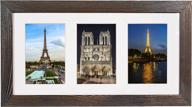 🖼️ 8x16 rustic brown wenge wood collage photo frame - displays three (3) 4x6 pictures with mat, horizontal or vertical - ideal for wall and tabletop логотип