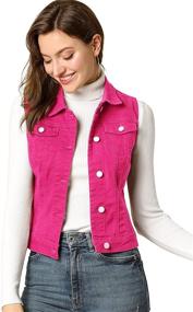 img 4 attached to Stylish & Versatile Denim Vest for Women with Buttoned Washed Aesthetic & Convenient Chest Flap Pockets - Allegra K