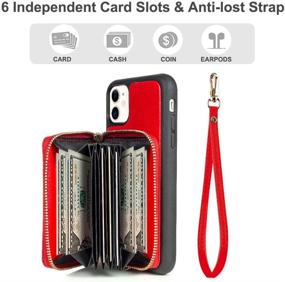 img 3 attached to 🔶 ZVE Wallet Case for iPhone 11 6.1 inch, Zipper Leather Case with Credit Card Holder & Wrist Strap, Handbag Purse Protective Cover for Apple iPhone 11, 6.1 inch - Red Silver