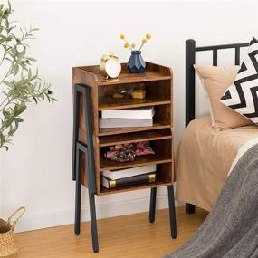 img 2 attached to 🔲 HOOBRO Stackable End Table - 23.6 Inch High Nightstand for Small Spaces, 2 Open Front Storage Compartments, Wood Look Accent Table with Metal Frame - Rustic Brown BF02BZ01