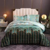 🛏️ queen size sisher green comforter set with marble geometry design - modern bedding set for man, woman, and kids - includes 2 pillowcases and diamond plaid quilt comforter - 228x228cm logo