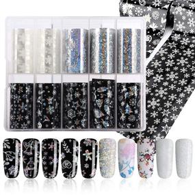 img 4 attached to 🎄 Christmas Nail Foil Transfer Sticker Set - 10 Colors Laser Snow Star Romantic Christmas Flash Deer Nail Decals | Winter Adhesive Glitters Nail Sticker Decals for Christmas Stickers Party Supplies and DIY Nail Art