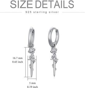 img 1 attached to 🌹 Sterling Silver Dagger Hoop Cuff Earrings for Women and Girls - Rose Sword Dangle Huggie Earrings