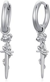 img 4 attached to 🌹 Sterling Silver Dagger Hoop Cuff Earrings for Women and Girls - Rose Sword Dangle Huggie Earrings