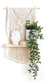 img 4 attached to 🌿 Boho Style Macrame Wall Hanging Shelf with Floating Wood Shelf - Handmade Macrame Shelf for Hanging Plants and Decor - Beautiful Macrame Rope and Shelf for Boho Wall Decor