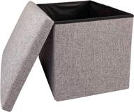 🔲 small ottoman with storage - grey square storage ottoman cube for organizing, folding foot rest and living room cube seat - supports 220 lbs, 15 inches ottoman storage box логотип