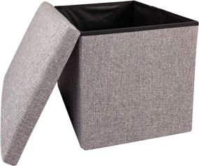 img 4 attached to 🔲 Small Ottoman with Storage - Grey Square Storage Ottoman Cube for Organizing, Folding Foot Rest and Living Room Cube Seat - Supports 220 Lbs, 15 Inches Ottoman Storage Box