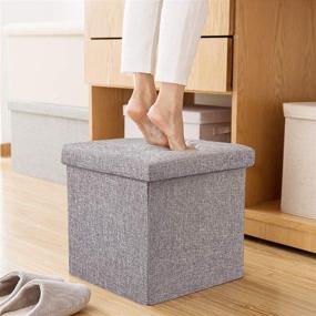 img 1 attached to 🔲 Small Ottoman with Storage - Grey Square Storage Ottoman Cube for Organizing, Folding Foot Rest and Living Room Cube Seat - Supports 220 Lbs, 15 Inches Ottoman Storage Box