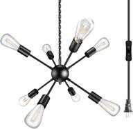 💡 black metal plug-in chandelier with 8 lights, 16.4ft cord, on/off switch, ceiling pendant light for kitchen, dining, living, bedroom - mid-century industrial sputnik chandelier for better lighting logo