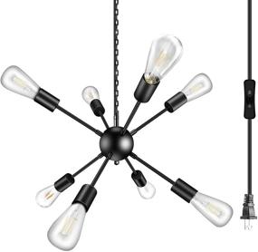 img 3 attached to 💡 Black Metal Plug-In Chandelier with 8 Lights, 16.4ft Cord, On/Off Switch, Ceiling Pendant Light for Kitchen, Dining, Living, Bedroom - Mid-Century Industrial Sputnik Chandelier for Better Lighting