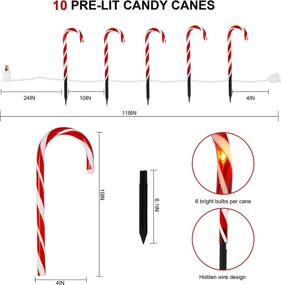 img 1 attached to 🎄 Biswing Christmas Outdoor Candy Cane Lights: 10 Pcs Pathway Markers with 60 Warm White Lights - Ideal for Indoor/Outdoor Holiday Walkway, Patio, Garden Christmas Ornament