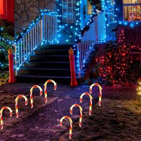 img 3 attached to 🎄 Biswing Christmas Outdoor Candy Cane Lights: 10 Pcs Pathway Markers with 60 Warm White Lights - Ideal for Indoor/Outdoor Holiday Walkway, Patio, Garden Christmas Ornament