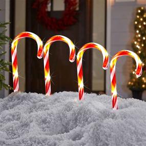 img 2 attached to 🎄 Biswing Christmas Outdoor Candy Cane Lights: 10 Pcs Pathway Markers with 60 Warm White Lights - Ideal for Indoor/Outdoor Holiday Walkway, Patio, Garden Christmas Ornament