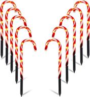 🎄 biswing christmas outdoor candy cane lights: 10 pcs pathway markers with 60 warm white lights - ideal for indoor/outdoor holiday walkway, patio, garden christmas ornament logo