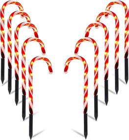 img 4 attached to 🎄 Biswing Christmas Outdoor Candy Cane Lights: 10 Pcs Pathway Markers with 60 Warm White Lights - Ideal for Indoor/Outdoor Holiday Walkway, Patio, Garden Christmas Ornament