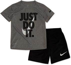 img 2 attached to Набор Nike для мальчика: футболка Dri-Fit и шорты (черно-бело-серые, размер 7): идеальный комфорт и стиль.