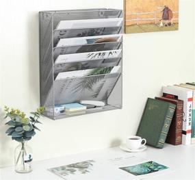 img 1 attached to EasyPAG Silver 6 Tier Vertical Hanging File Folders Holder – Wall Mount Paper Rack for Office and Home