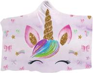 🦄 super soft throw blanket for bed couch sofa lightweight travelling camping - cute unicorn and flower print - 59 by 51 inch throw size - ideal for kids and adults logo