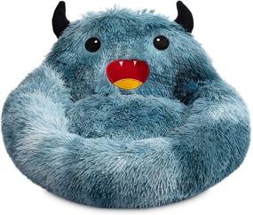 img 4 attached to 🐾 Hollypet Self-Warming Donut Pet Bed: Ultra-Comfy Blue Cozy Nest Monster Sleeping Bed for Cats and Small-Medium Dogs