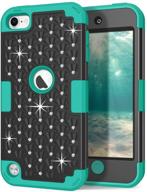 📱 hocase ipod touch 7th/6th/5th generation case - black/teal green | shockproof heavy duty glitter protective case for ipod model a2178, a1574, a1509, a1421 logo