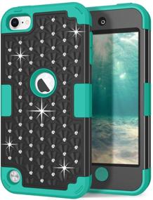 img 4 attached to 📱 Hocase iPod Touch 7th/6th/5th Generation Case - Black/Teal Green | Shockproof Heavy Duty Glitter Protective Case for iPod Model A2178, A1574, A1509, A1421