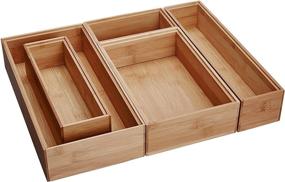 img 4 attached to 📦 Lipper International Bamboo Wood Drawer Organizer Boxes, Assorted Sizes, Set of 5