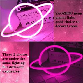 img 2 attached to 🪐 Vibrant Pink LED Planet Neon Signs: Wall Decor for Home, Kids Room, Bar & More! Battery/USB Operated Saturn Lamp Lights up Your Space for Festive Party, Christmas, Wedding - In Stunning Pink!