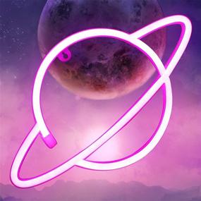 img 4 attached to 🪐 Vibrant Pink LED Planet Neon Signs: Wall Decor for Home, Kids Room, Bar & More! Battery/USB Operated Saturn Lamp Lights up Your Space for Festive Party, Christmas, Wedding - In Stunning Pink!