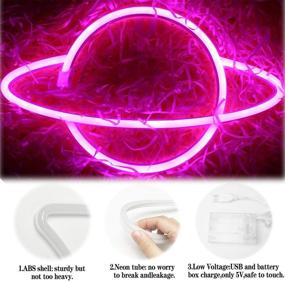 img 3 attached to 🪐 Vibrant Pink LED Planet Neon Signs: Wall Decor for Home, Kids Room, Bar & More! Battery/USB Operated Saturn Lamp Lights up Your Space for Festive Party, Christmas, Wedding - In Stunning Pink!