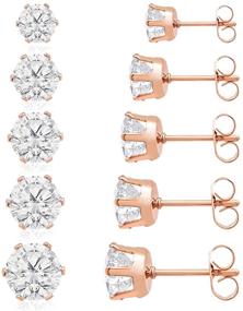 img 4 attached to Hypoallergenic Stainless Steel Stud Earrings Set with Genuine Cubic Zirconia - Silver, Rose, and Yellow Gold Tone - Includes Jewelry Boxed Sets