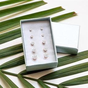 img 3 attached to Hypoallergenic Stainless Steel Stud Earrings Set with Genuine Cubic Zirconia - Silver, Rose, and Yellow Gold Tone - Includes Jewelry Boxed Sets