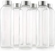 sagler glass bottles 6 pack 18oz - includes 6 sleeves (colors may vary) - glass drinking bottles for beverage and juice - water bottle glass with stainless steel caps - leak-proof lid logo