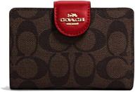 👜 coach women's medium corner zip wallet: signature canvas in brown - 1941 red - shop now! logo