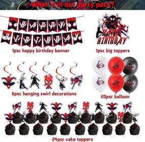 img 3 attached to 🎉 52-Piece Miles Morales Birthday Party Decorations with Venom & Spide-man - Includes Birthday Banner, Cake Topper, Cupcake Toppers, Balloons, Hanging Swirls - Party Decorations Favor Pack Set for Boys and Girls