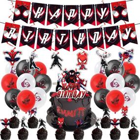 img 4 attached to 🎉 52-Piece Miles Morales Birthday Party Decorations with Venom & Spide-man - Includes Birthday Banner, Cake Topper, Cupcake Toppers, Balloons, Hanging Swirls - Party Decorations Favor Pack Set for Boys and Girls