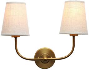 img 4 attached to Vintage Double Sconce with Flared Funnel 🏮 Linen Beige Fabric Shade - Permo Antique 2-Lights