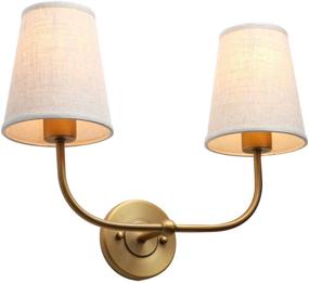 img 1 attached to Vintage Double Sconce with Flared Funnel 🏮 Linen Beige Fabric Shade - Permo Antique 2-Lights