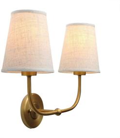 img 2 attached to Vintage Double Sconce with Flared Funnel 🏮 Linen Beige Fabric Shade - Permo Antique 2-Lights