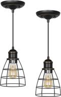 🔦 dewenwils pendant lights: adjustable industrial fixtures, metal caged e26 base, farmhouse lighting for kitchen island, bedroom, dining hall - 2 pack, etl listed логотип