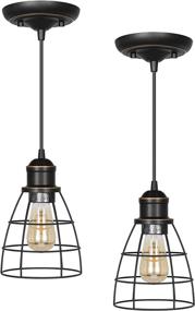 img 4 attached to 🔦 DEWENWILS Pendant Lights: Adjustable Industrial Fixtures, Metal Caged E26 Base, Farmhouse Lighting for Kitchen Island, Bedroom, Dining Hall - 2 Pack, ETL Listed