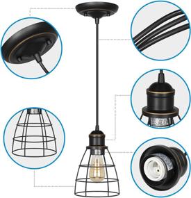 img 2 attached to 🔦 DEWENWILS Pendant Lights: Adjustable Industrial Fixtures, Metal Caged E26 Base, Farmhouse Lighting for Kitchen Island, Bedroom, Dining Hall - 2 Pack, ETL Listed