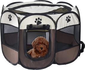 img 4 attached to 🐾 Portable Pop-up Playpen Dog Pen for Indoor/Outdoor Use - Small/Large Pets, Dogs, Cats, Kittens, Puppies - Foldable, Easy to Carry - Soft Mesh Cage House with Plastic Tent