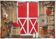 7x5ft durable fabric western cowboy scene photography backdrop | funnytree red barn door farm bbq party decoration background | photo booth enhancer logo