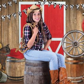 img 2 attached to 7x5FT Durable Fabric Western Cowboy Scene Photography Backdrop | Funnytree Red Barn Door Farm BBQ Party Decoration Background | Photo Booth Enhancer