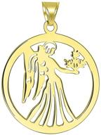 exquisite 14k yellow gold round virgo pendant with intricate wheat zodiac sign cut-out design logo